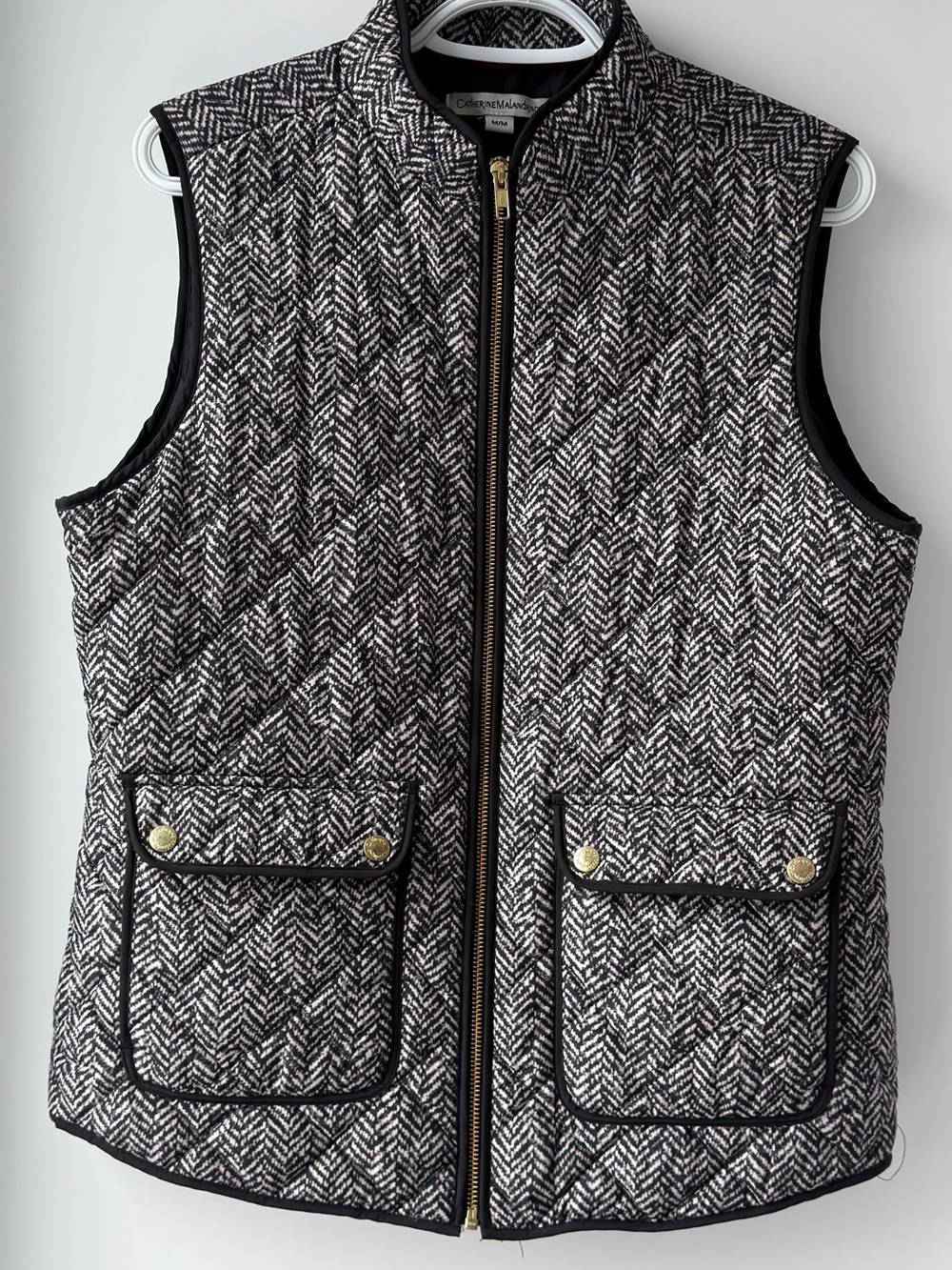 Catherine Malandrino Black & White Quilted Herringbone Vest
